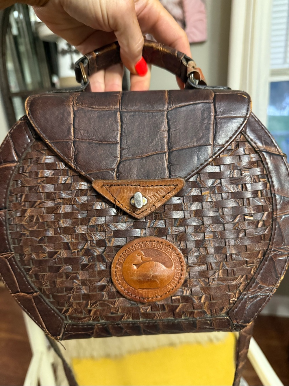 Dooney & Bourke Dark Brown Woven Leather Top-Handle Satchel - Picture 2 of 9